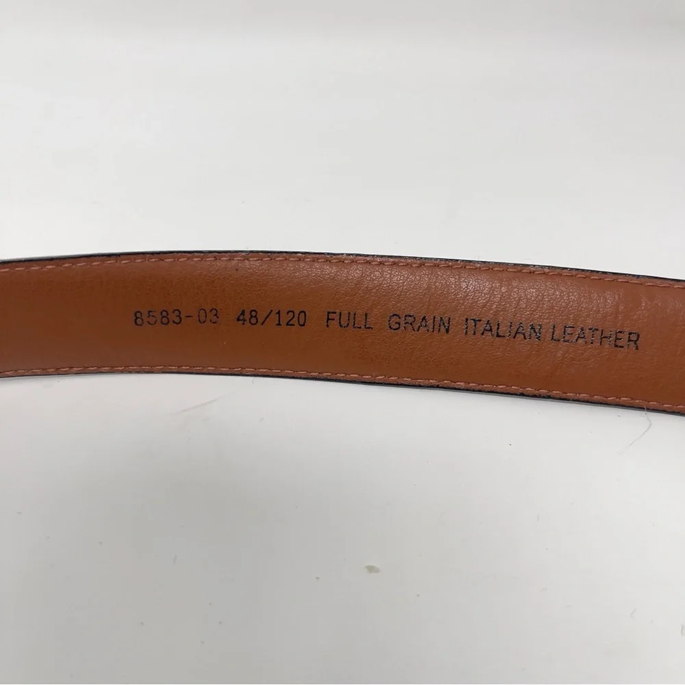 Vintage‎ Brown Full Grain Italian Leather Belt, Silver Buckle Classic, Men's 48
